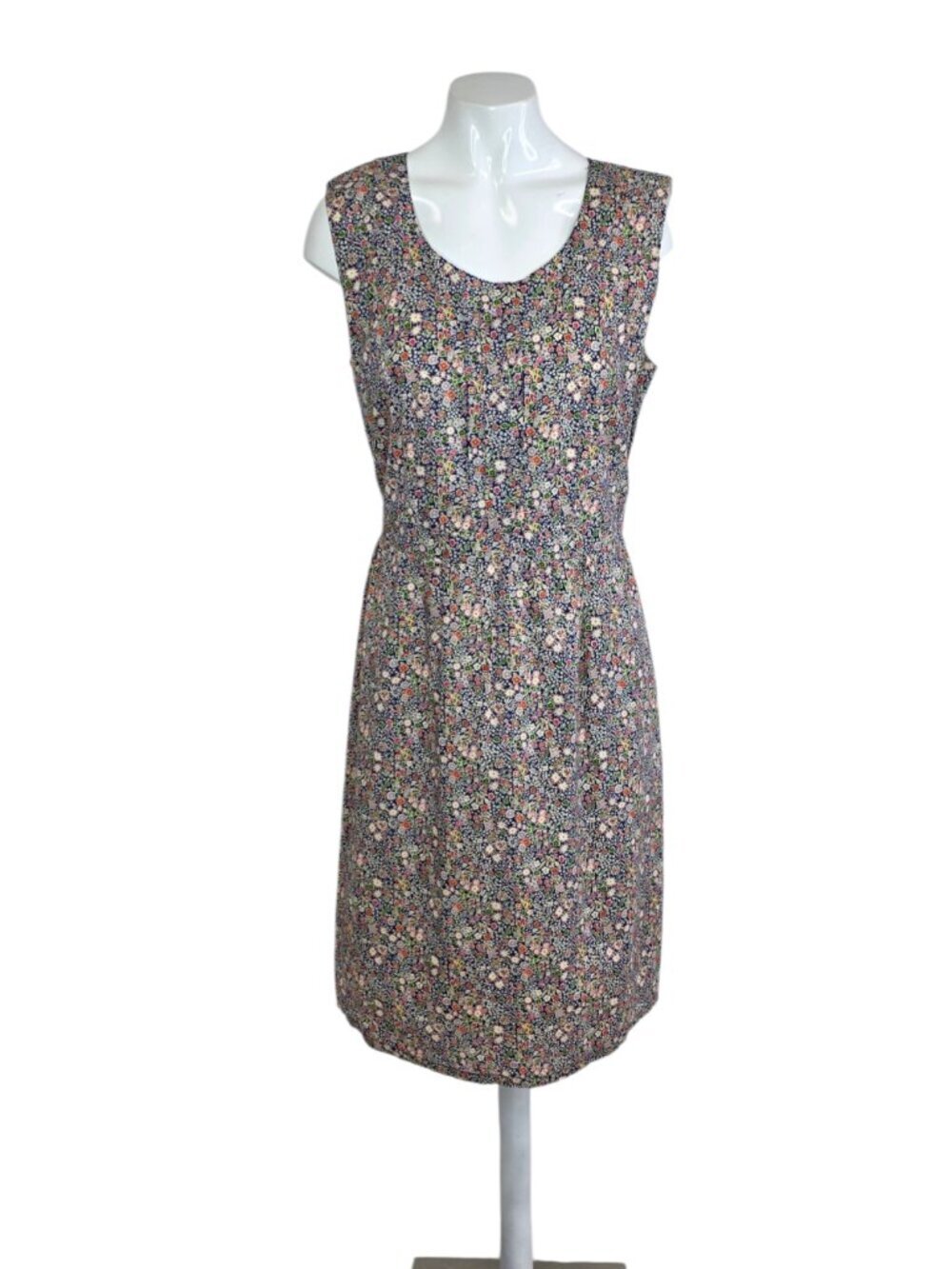 Liberty Art Fabrics Floral Pleated Scoop Neck, Tie Back Dress, Sleeveless, Sz 8